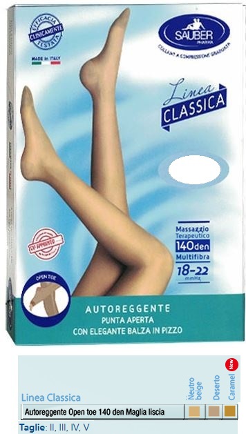 SAUBER AUTOREGGENTE OPEN TOE MAGLIA LISCIA 140 DEN COLORE NEUTRO BEIGE TAGLIA 4 LINEA CLASSICA - Fontenova srl