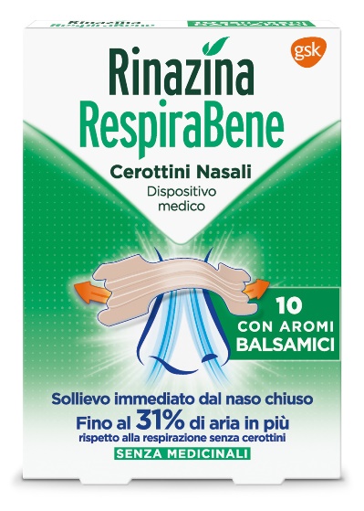 RINAZINA RESPIRABENE CEROTTI NASALI CON AROMI BALSAMICI CARTON 10 PEZZI - Fontenova srl