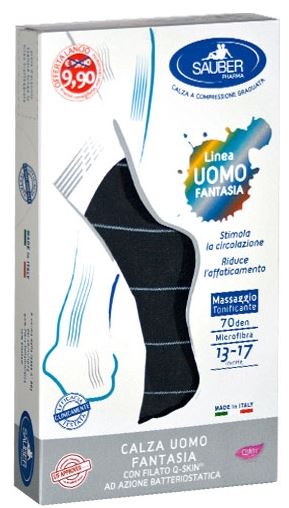 SAUBER CALZA UOMO FANTASIA Q-SKIN 70 DEN BLU RIGA SOTTILE GHIACCIO TAGLIA P PROMO - Fontenova srl