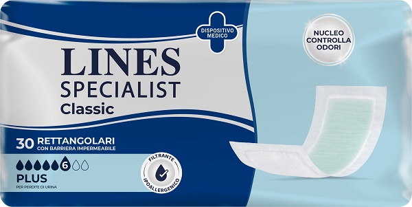 PANNOLONE LINES SPECIALIST CLASSIC RETTANGOLARE CON BARRIERA 30 PEZZI - Fontenova srl