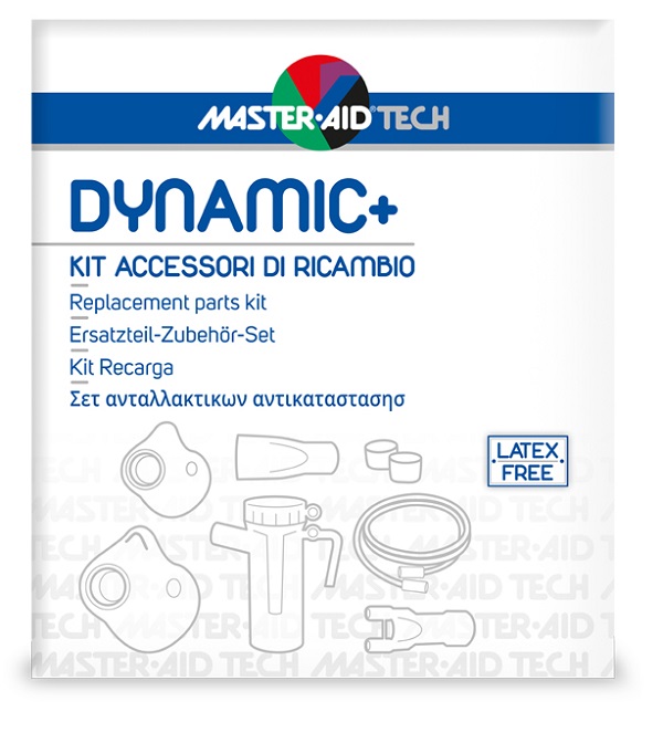MASTER AID TECH DYNAMIC+ KIT ACCESSORI DI RICAMBIO AMPOLLA + MASCHERA ADULTI + MASCHERA BAMBINI + 2 FILTRI ARIA + BOCCAGLIO + FORCELLA NASALE + TUBO RACCORDO PVC - Fontenova srl