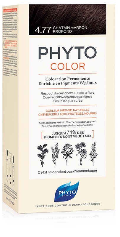 PHYTOCOLOR 4,77 CASTANO MARRONE INTENSO LATTE + CREMA + MASCHERA + 1 PAIO DI GUANTI - Fontenova srl