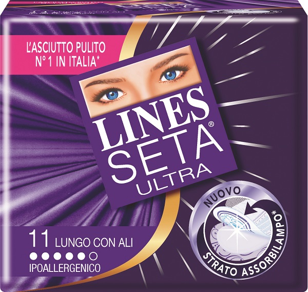ASSORBENTE LINES SETA ULTRA LUNGO CON ALI 11 PEZZI - Fontenova srl