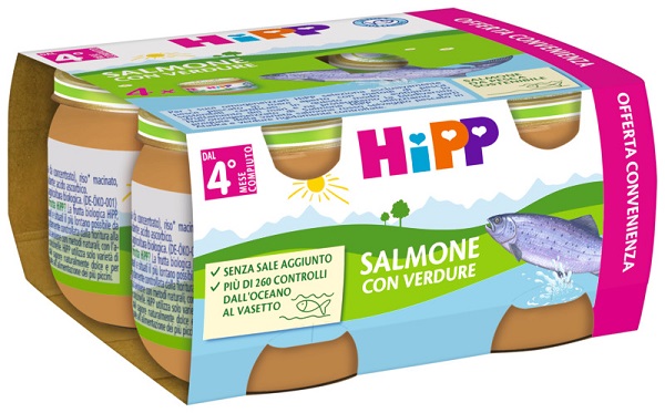 HIPP OMOGENEIZZATO SALMONE/VERDURE 4X80 G - Fontenova srl