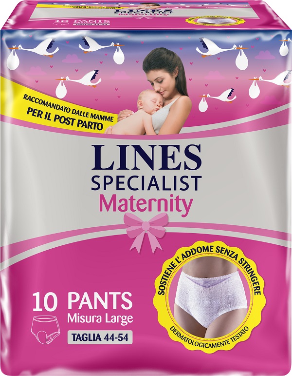 LINES SPECIALIST MATERNITY MUTANDINA ASSORBENTE PER PERDITE POST PARTO MISURA LARGE 10 PEZZI - Fontenova srl