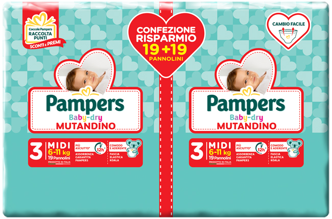 PAMPERS BABY DRY PANNOLINO A MUTANDINA DUO DWCT MIDI 38 PEZZI - Fontenova srl