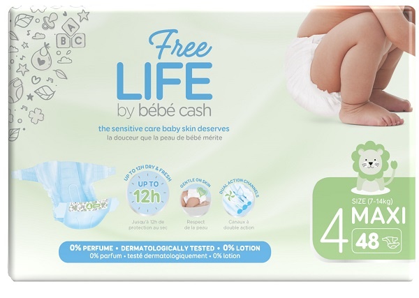 FREELIFE BY BEBECASH PANNOLINI MAXI TAGLIA 4 7-18 KG GIROVITA 38-60 CM 48 PEZZI - Fontenova srl