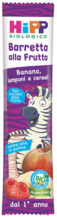 HIPP BIO BARRETTA ALLA FRUTTA BANANA/LAMPONI/CEREALI 23 G - Fontenova srl