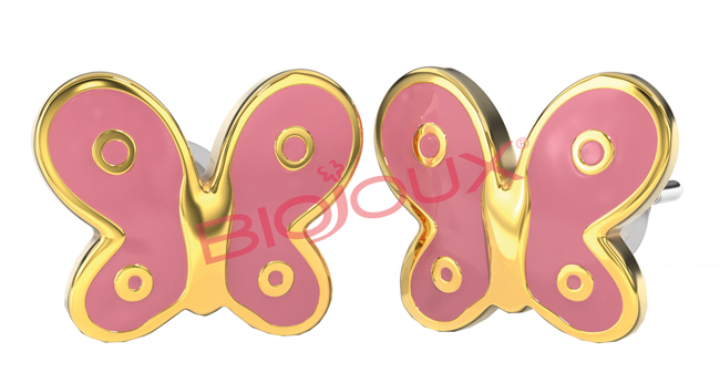 BJT710 ORECCHINI PINK BUTTERFLY GOLD PLATED - Fontenova srl