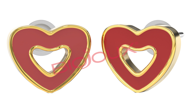 BJT715 ORECCHINI RED HEART GOLD PLATED - Fontenova srl