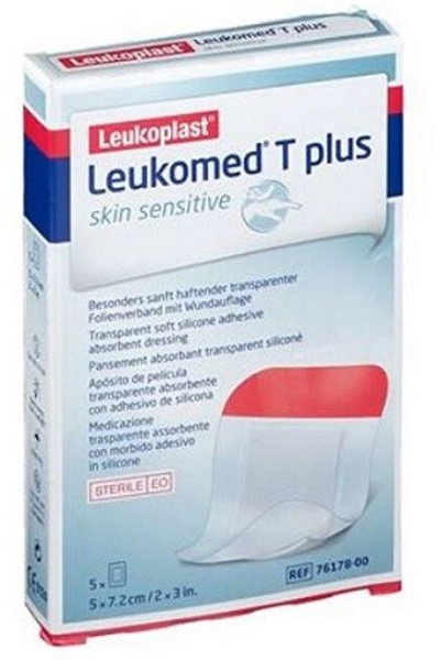 MEDICAZIONE POST-OPERATORIA LEUKOMED T PLUS SKIN SENSITIVE TRASPARENTE IMPERMEABILE CON MASSA ADESIVA AL SILICONE 5X7,2CM 5 PEZZI - Fontenova srl