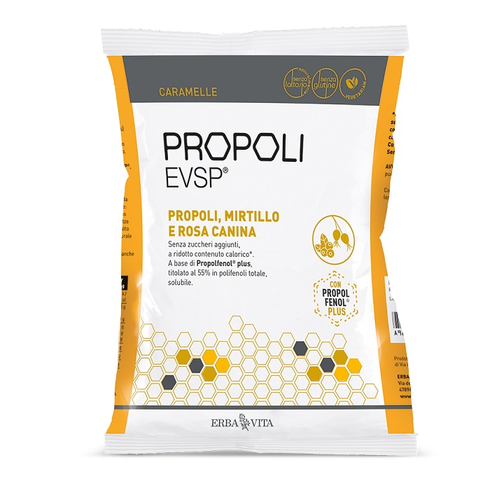 PROPOLI EVSP CARAMELLE PROPOLI MIRTILLO ROSA CANINA 65 G - Fontenova srl