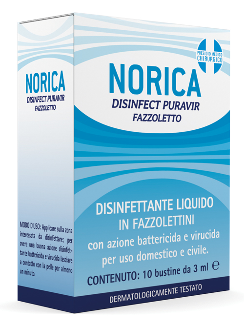 NORICA DISINFECT PURAVIR FAZZOLETTO 10 BUSTINE DA 3 ML - Fontenova srl