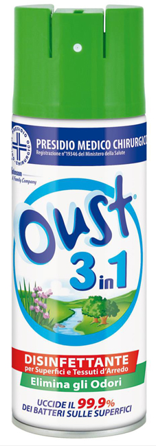OUST 3 IN 1 DISINFETTANTE PER SUPERFICI E TESSUTI D'ARREDO 400 ML - Fontenova srl