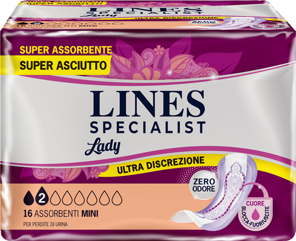 ASSORBENTI PER INCONTINENZA LINES SPECIALIST LADY 2 MINI 16 PEZZI - Fontenova srl