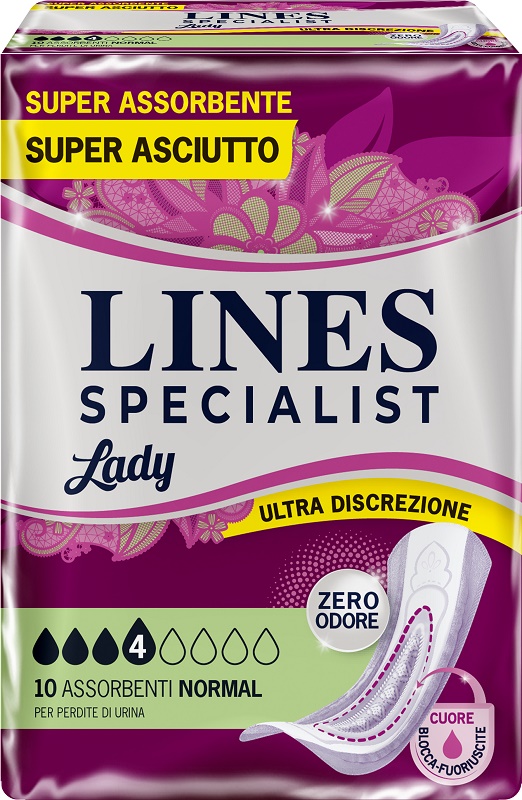 ASSORBENTI PER INCONTINENZA LINES SPECIALIST LADY 4 NORMAL 10 PEZZI - Fontenova srl