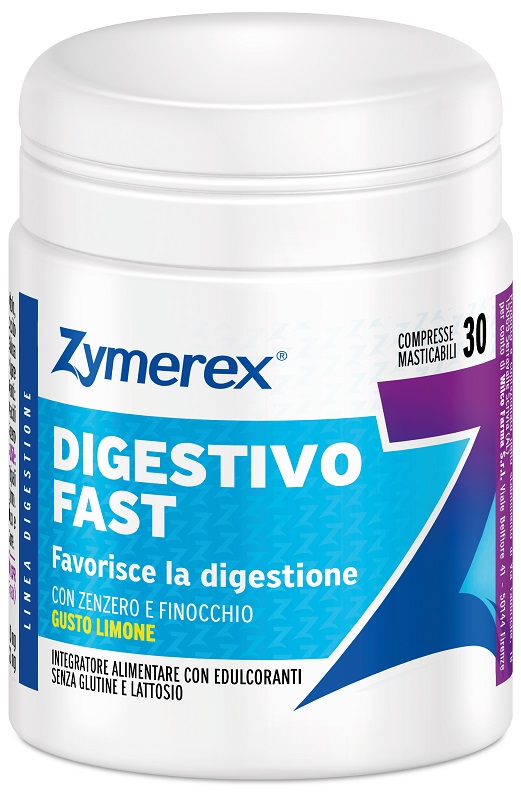 ZYMEREX DIGESTIVO FAST 30 COMPRESSE MASTICABILI GUSTO LIMONE CON EDULCORANTI SENZA GLUTINE E LATTOSIO - Fontenova srl