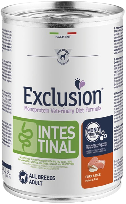 EXCLUSION MONOPROTEIN VETERINARY DIET FORMULA INTESTINAL PORK AND RICE 400 G - Fontenova srl