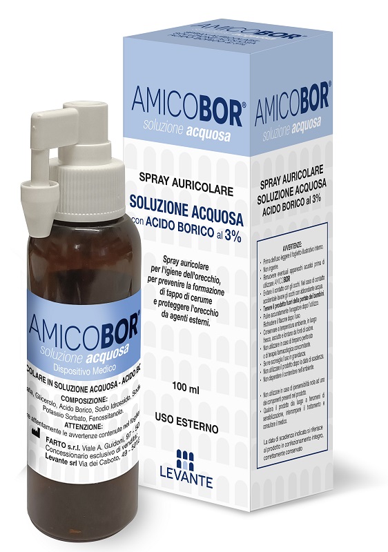 SOLUZIONE ACQUOSA PER IRRIGAZIONE DELL'ORECCHIO AMICOBOR 100 ML - Fontenova srl