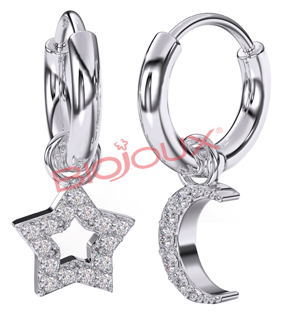 BJT228 ORECCHINI STAR&MOON STAINLESS STEEL - Fontenova srl