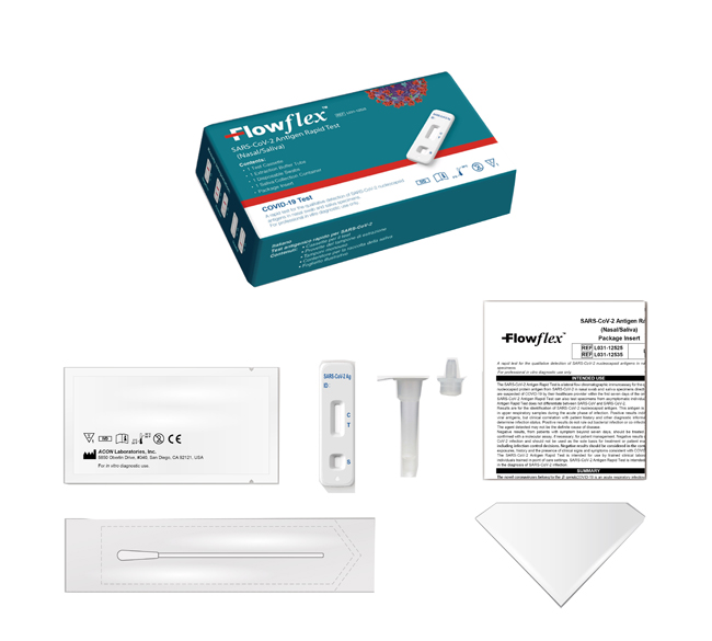 TEST ANTIGENICO RAPIDO COVID-19 FLOWFLEX DETERMINAZIONE QUALITATIVA ANTIGENI SARS-COV-2 IN TAMPONI NASALI/SALIVA MEDIANTE IMMUNOCROMATOGRAFIA USO PROFESSIONALE - Fontenova srl