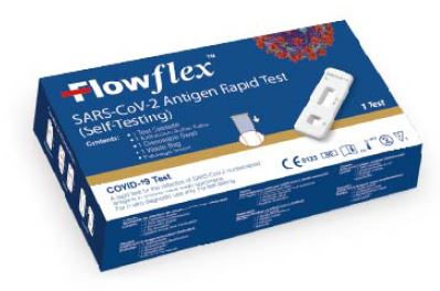 TEST ANTIGENICO RAPIDO COVID-19 FLOWFLEX AUTODIAGNOSTICO DETERMINAZIONE QUALITATIVA ANTIGENI SARS-COV-2 IN TAMPONI NASALI MEDIANTE IMMUNOCROMATOGRAFIA PROVETTA CON ALLUMINIO - Fontenova srl