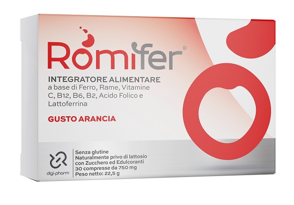ROMIFER 30 COMPRESSE MASTICABILI 750 MG GUSTO ARANCIA SENZA GLUTINE NATURALMENTE PRIVO DI LATTOSIO CON ZUCCHERI ED EDULCORANTI - Fontenova srl