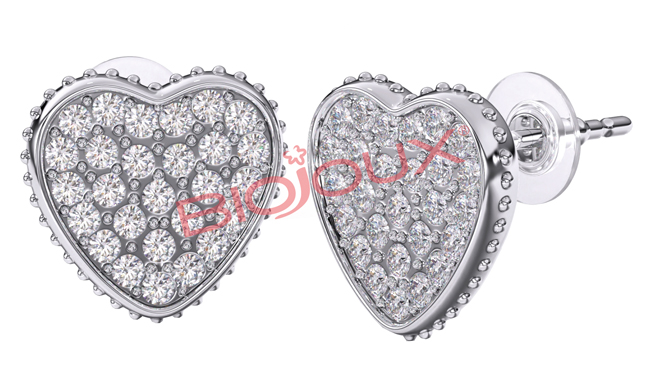 BJT256 ORECCHINI HEART PAVE STAINLESS STEEL - Fontenova srl