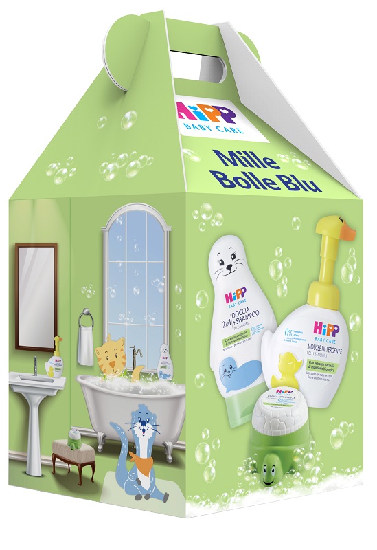 HIPP COFANETTO MILLE BOLLE BLU 1 BABY CARE DOCCIA SHAMPOO FOCA FUN 200 ML + 1 BABY CARE MOUSSE DETERGENTE PAPERELLA FUN 250 ML + 1 BABY CARE CREMA IDRATANTE TARTARUGA FUN 100 ML - Fontenova srl