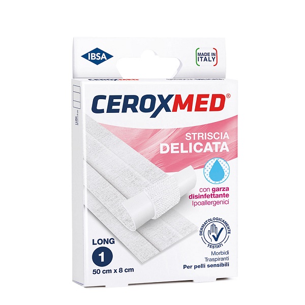 STRISCIA DELICATA CEROXMED CON GARZA DISINFETTANTE IPOALLERGENICA PER PELLI SENSIBILI 50X8CM 1 PEZZO - Fontenova srl