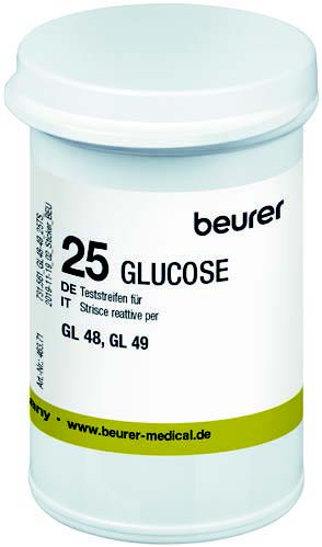 STRISCE MISURAZIONE GLICEMIA BEURER PER GLUCOMETRO GL48/GL49 IN FLACONE 25 PEZZI - Fontenova srl
