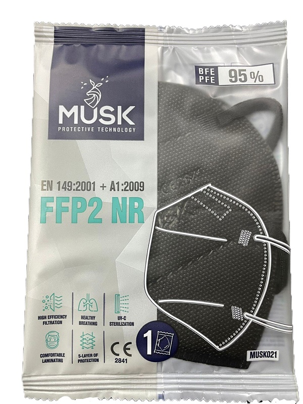 MUSK MASCHERINA FFP2 MUSK021 BLACK 1 PEZZO - Fontenova srl