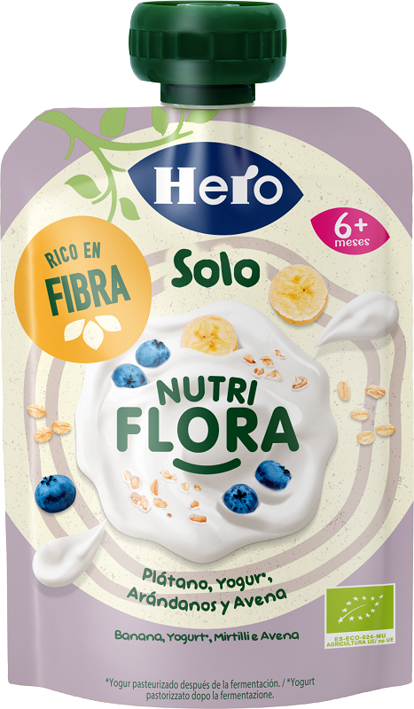 HERO BABY SOLO POUCH NUTRIFLORA YOGURT BANANA AVENA MIRTILLI 100 G - Fontenova srl