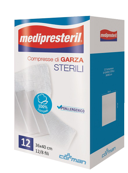 GARZA COMPRESSA MEDIPRESTERIL 12/8 FU 36X40CM 12 PEZZI - Fontenova srl
