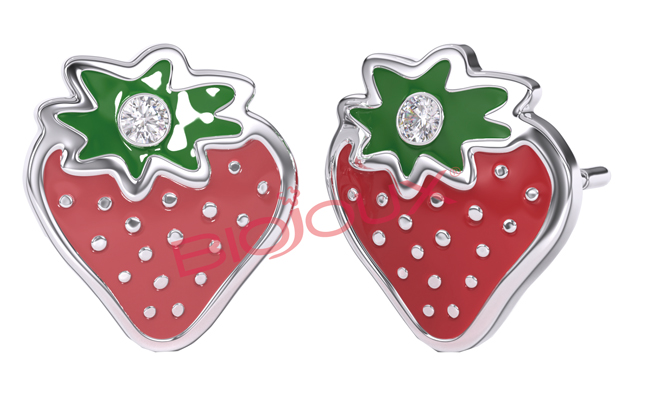 BJT733 ORECCHINI FRAGOLA SWAROVSKI STAINLESS STEEL - Fontenova srl