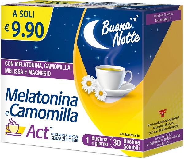 MELATONINA E CAMOMILLA ACT 30 BUSTINE SOLUBILI SENZA ZUCCHERI - Fontenova srl