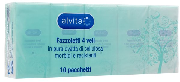 ALVITA FAZZOLETTI 4 VELI PURA OVATTA DI CELLULOSA 10 PACCHETTI - Fontenova srl