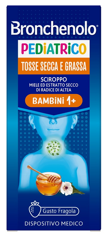 SCIROPPO BRONCHENOLO PEDIATRICO TOSSE SECCA E GRASSA DA 1 ANNO IN SU 120 ML GUSTO FRAGOLA SENZA COLORANTI ARTIFICIALI, SENZA ALCOL, SENZA OGM - Fontenova srl