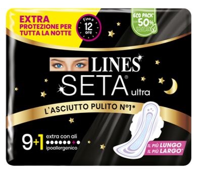 LINES SETA ULTRA ASSORBENTI EXTRA NOTTE CARRY PACK PACCO SINGOLO 9+1 PEZZI - Fontenova srl