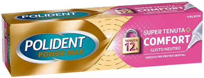 CREMA ADESIVA PROTESI DENTALI POLIDENT POWER MAX SUPER TENUTA+COMFORT 40 G - Fontenova srl
