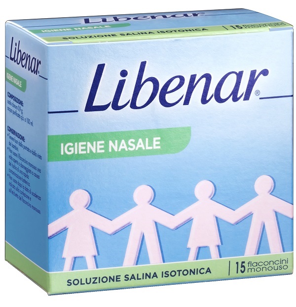 SOLUZIONE SALINA ISOTONICA 0,9% LIBENAR PER IGIENE NASALE 15 FLACONCINI MONOUSO X 5 ML - Fontenova srl