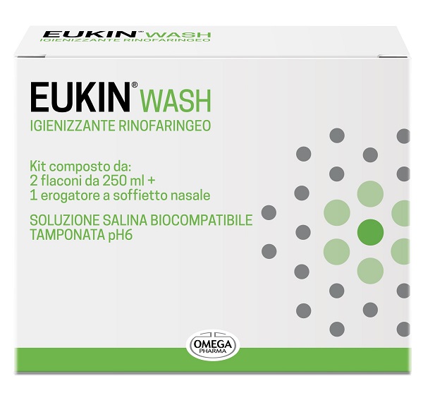EUKIN WASH IGIENIZZANTE RINOFARINGEO KIT 2 FLACONI DA 250 ML + EROGATORE A SOFFIETTO NASALE - Fontenova srl