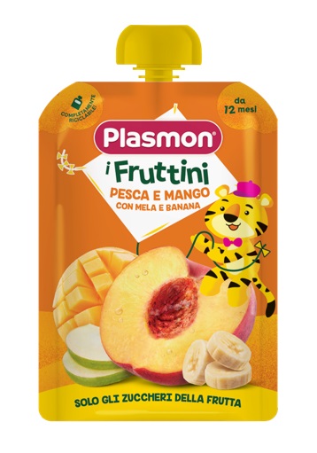 PLASMON I FRUTTINI PESCA E MANGO CON MELA E BANANA 130 G - Fontenova srl