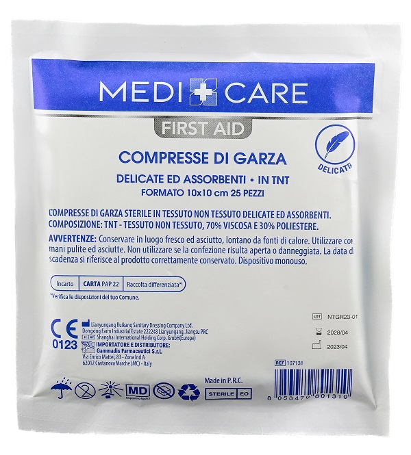 GARZA MEDICARE COTONE 10X10 CM 25 PEZZI - Fontenova srl
