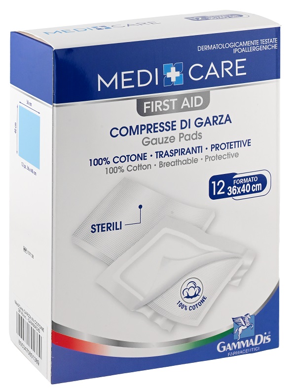 GARZA MEDICARE COTONE 36X40 CM 12 PEZZI - Fontenova srl