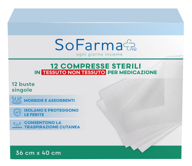 GARZA COMPRESSA IN TNT 36X40 CM 12 PEZZI SOFARMAPIU' - Fontenova srl