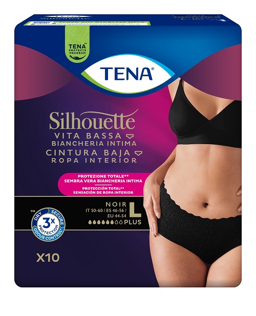 PANNOLONE A MUTANDINA ASSORBENTE TENA SILHOUETTE NOIR L VITA BASSA 10 PEZZI - Fontenova srl