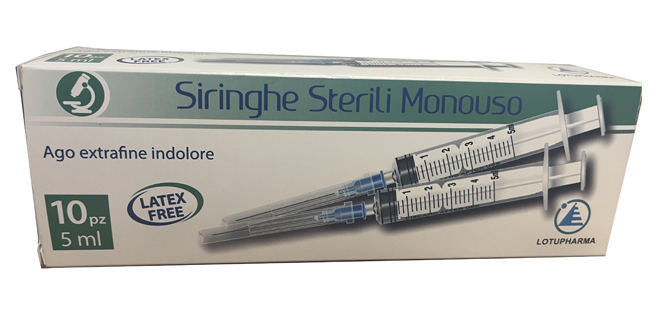 SIRINGA STERILE MONOUSO DA 5 ML LOTUPHARMA 10 PEZZI - Fontenova srl