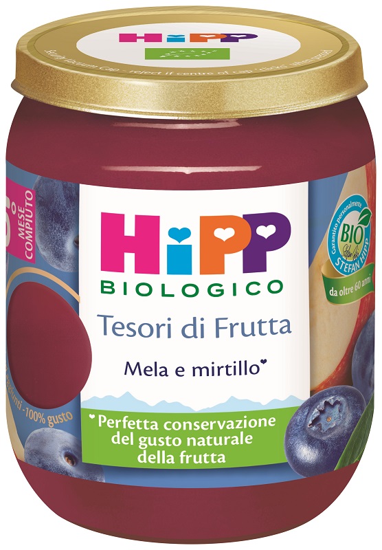 HIPP TESORI FRUTTA MELA MIRTILLO 160 G - Fontenova srl