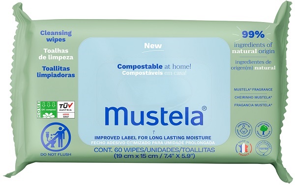 MUSTELA SALVIETTE COMPOSTABILI PROFUMATE 60 PEZZI - Fontenova srl